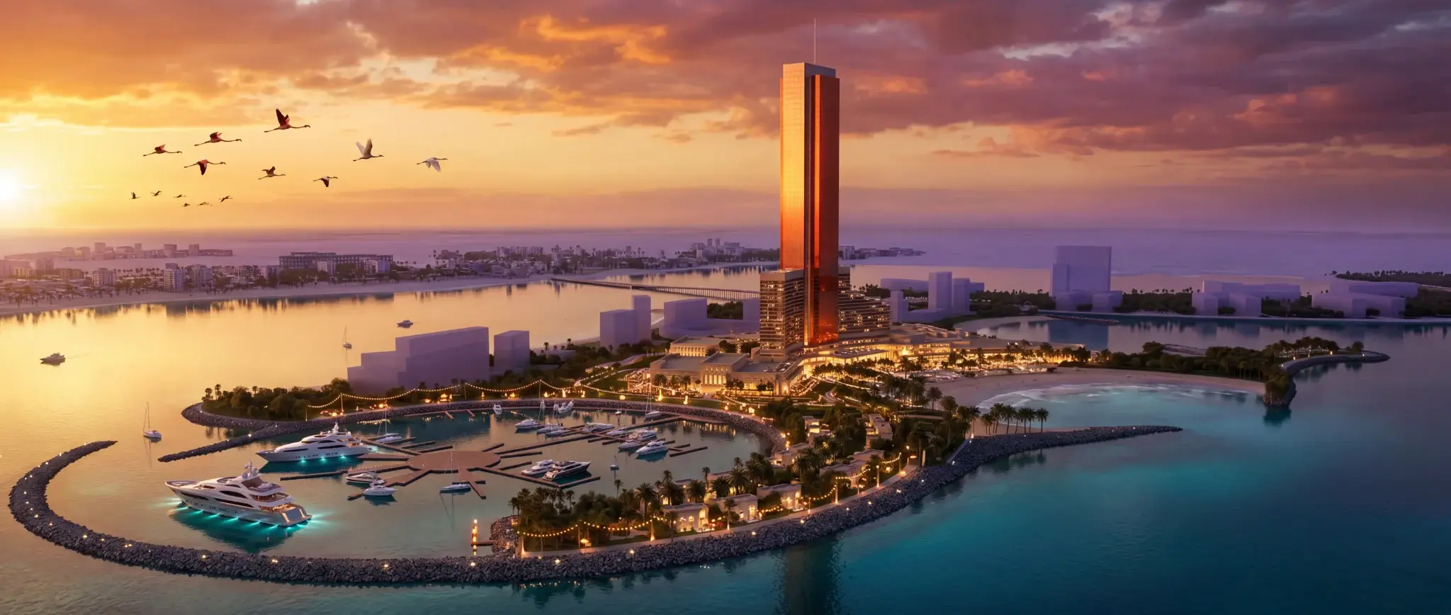 Wynn Al Marjan Island at sunset