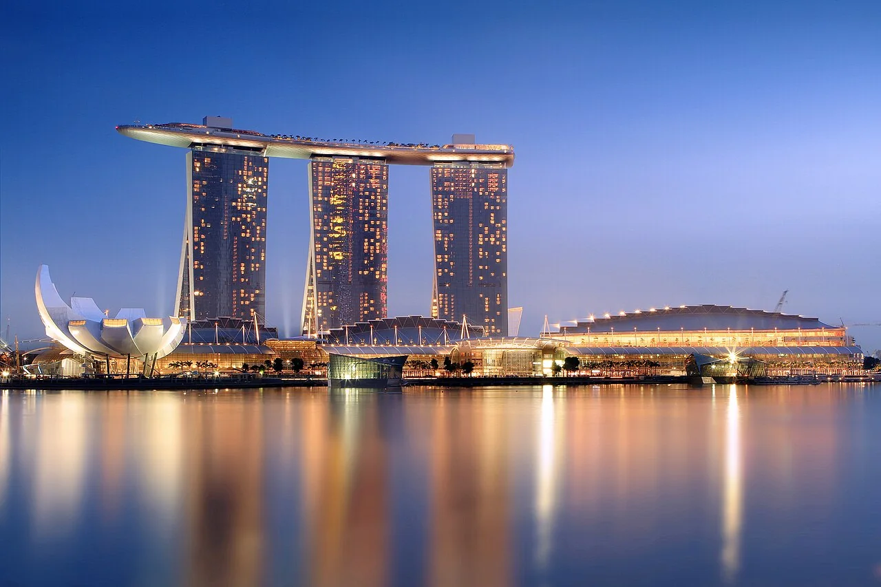 Marina Bay Sands integrated resort in Singapore at blue hour
